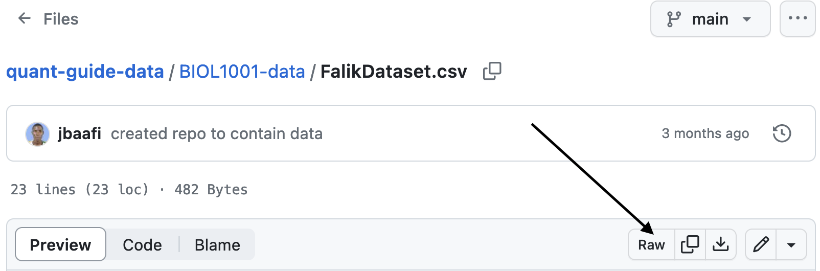 The raw button for data hosted on Github.